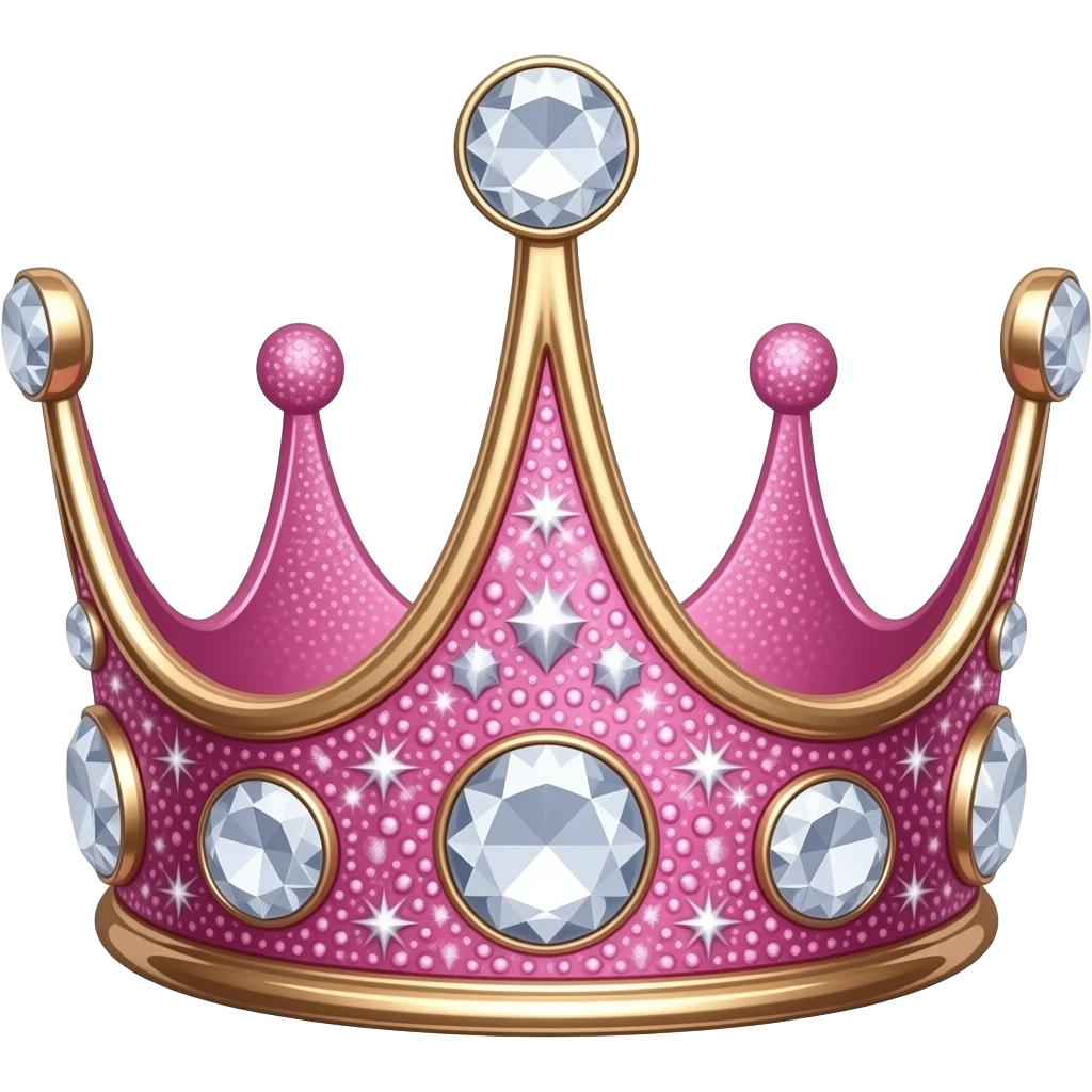 Pink shiny crown with diamonds and sparkles emoji