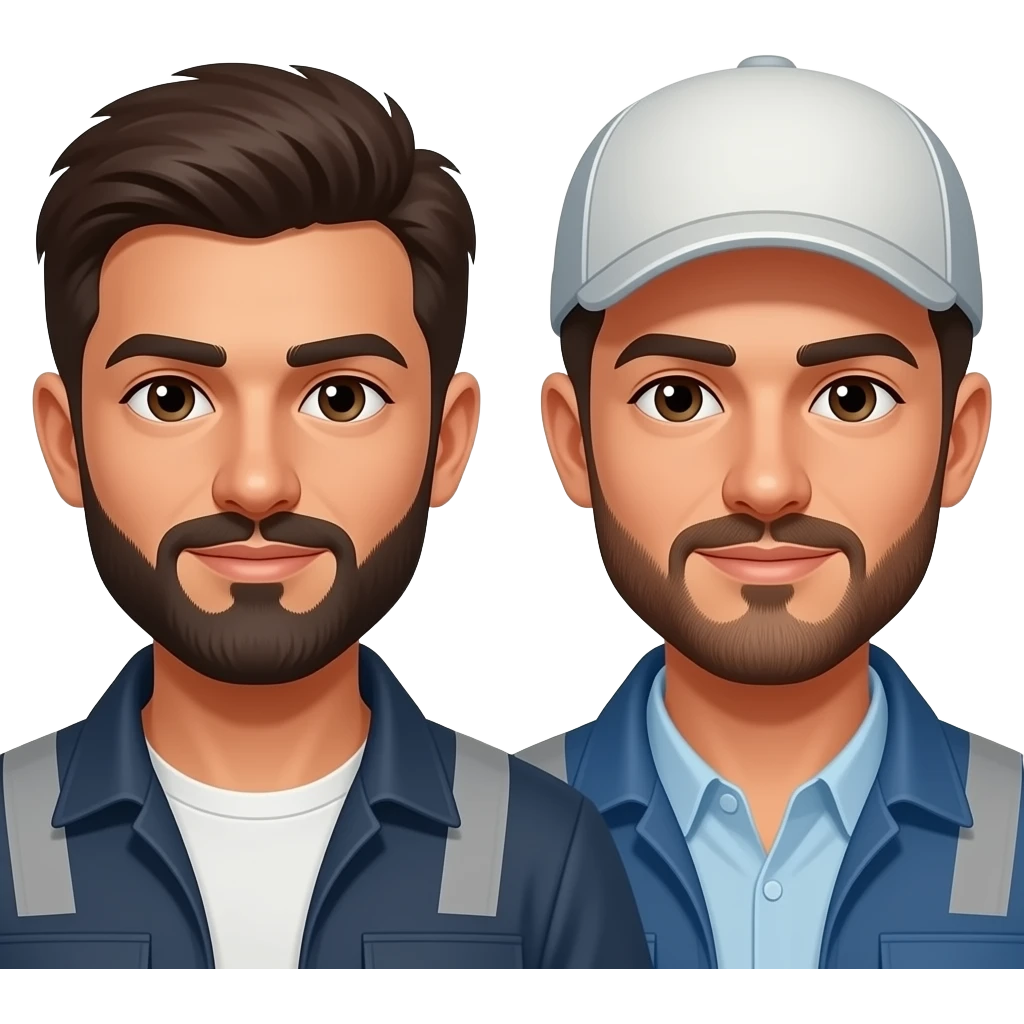 2 male migrant workers with beards and stubble emoji