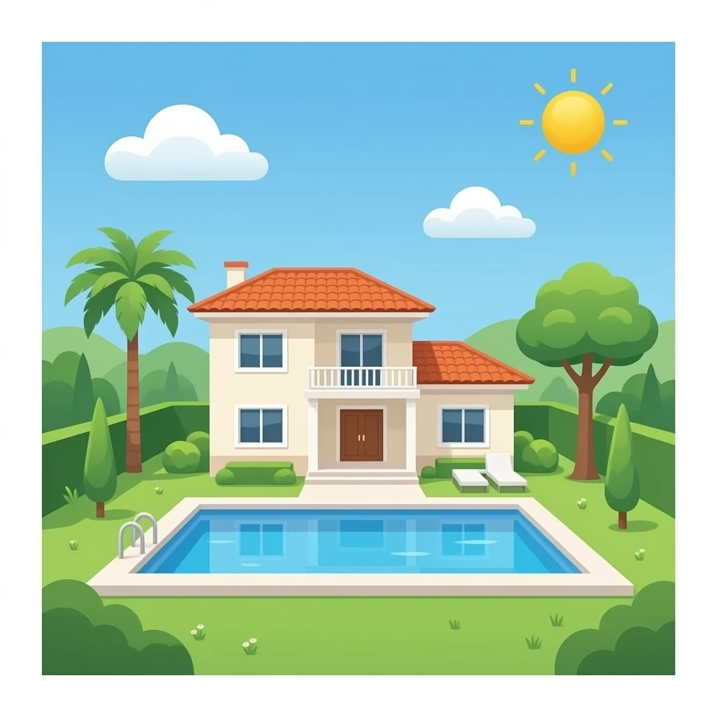 pool villa, single story, building only without sky and background emoji