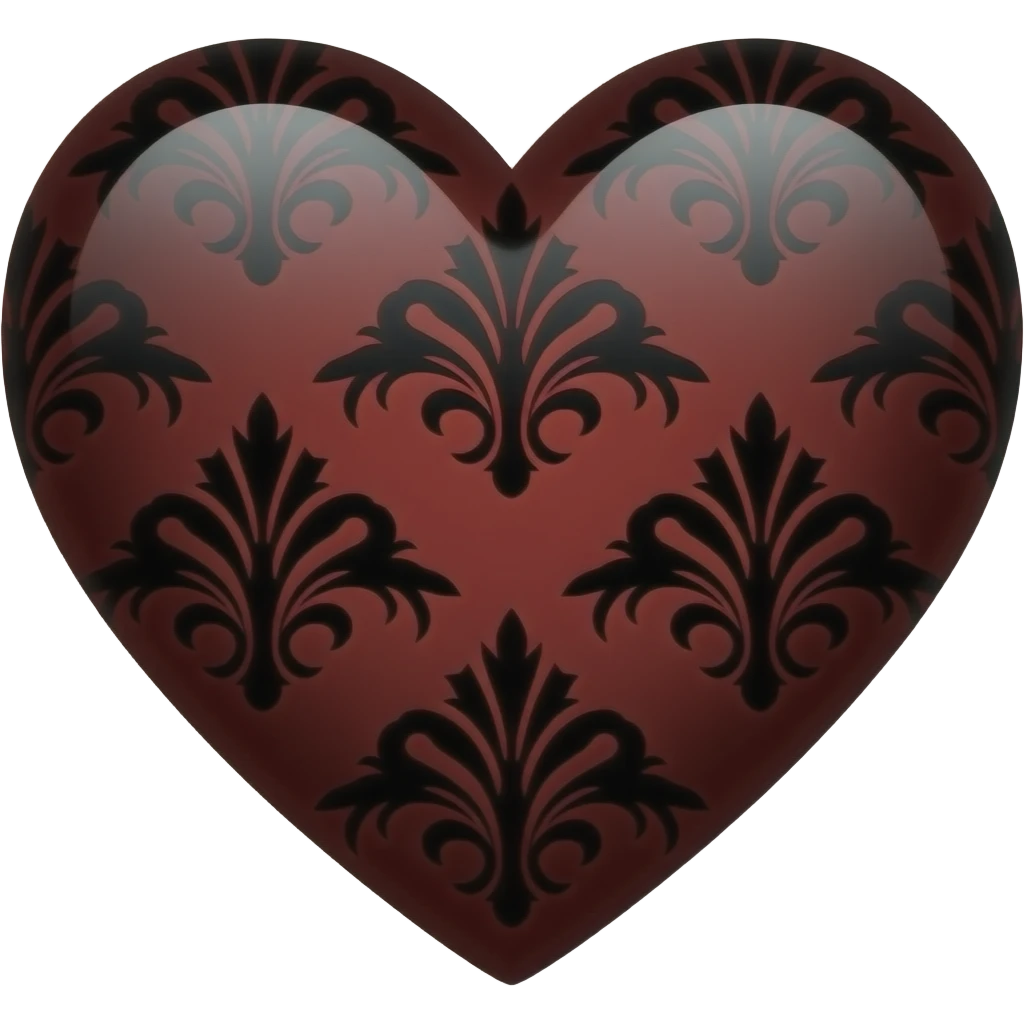 Deep dark reddish Gothic emo edgy cool Heart with black damask pattern emoji