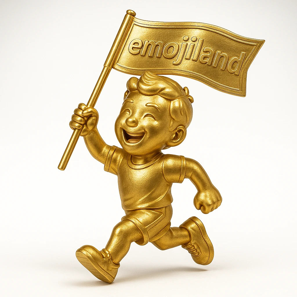happy runner waving a flag that says 'emojiland' emoji