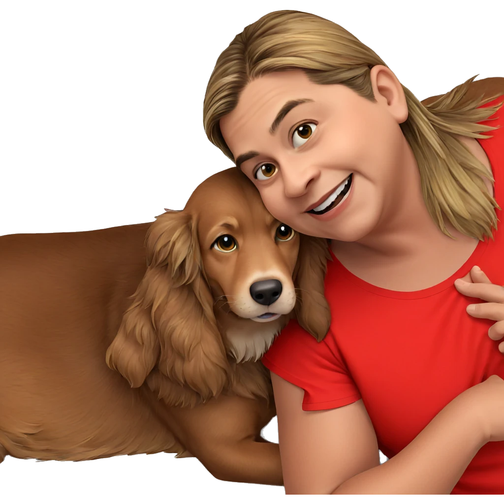 smiling boy with dog emoji