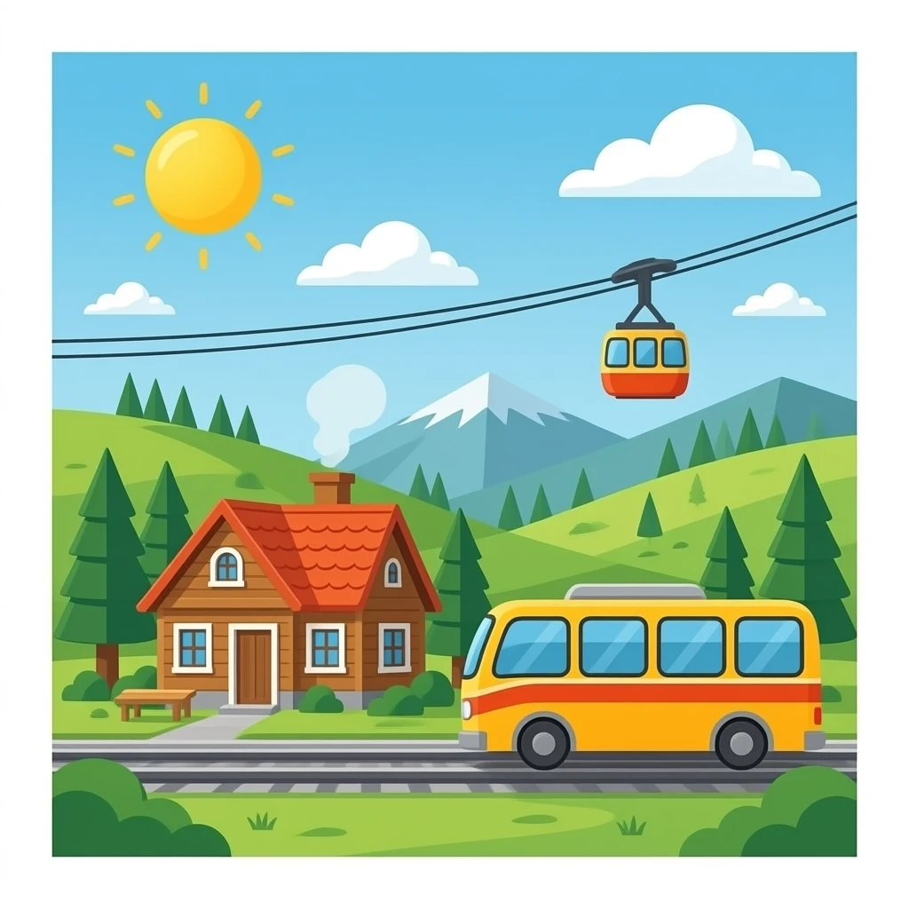 🏠🚞خانه معدنی که ازش اتوبوس و تلکابین حرکت می کند emoji
