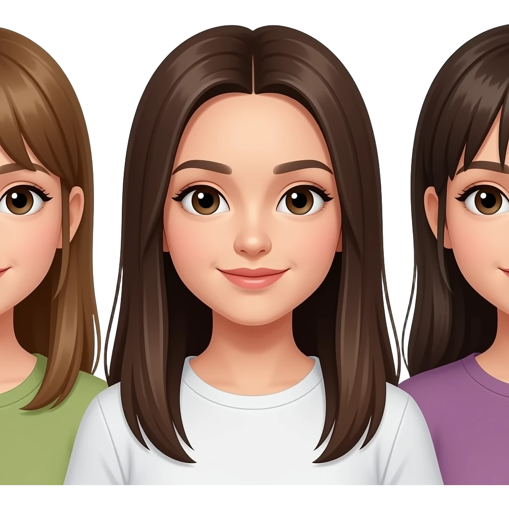 3 girls. 1 brunette straight hair emoji