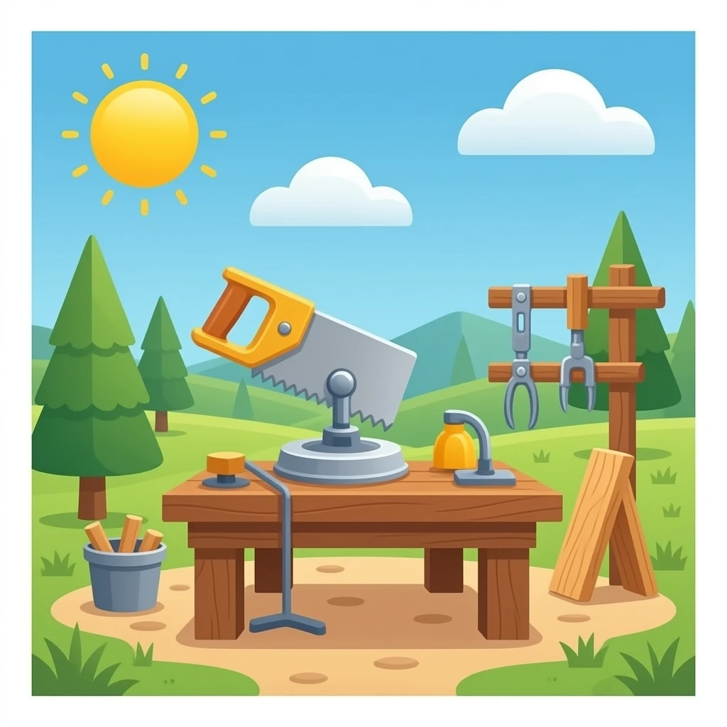 Wood cutting workshop with saw emoji