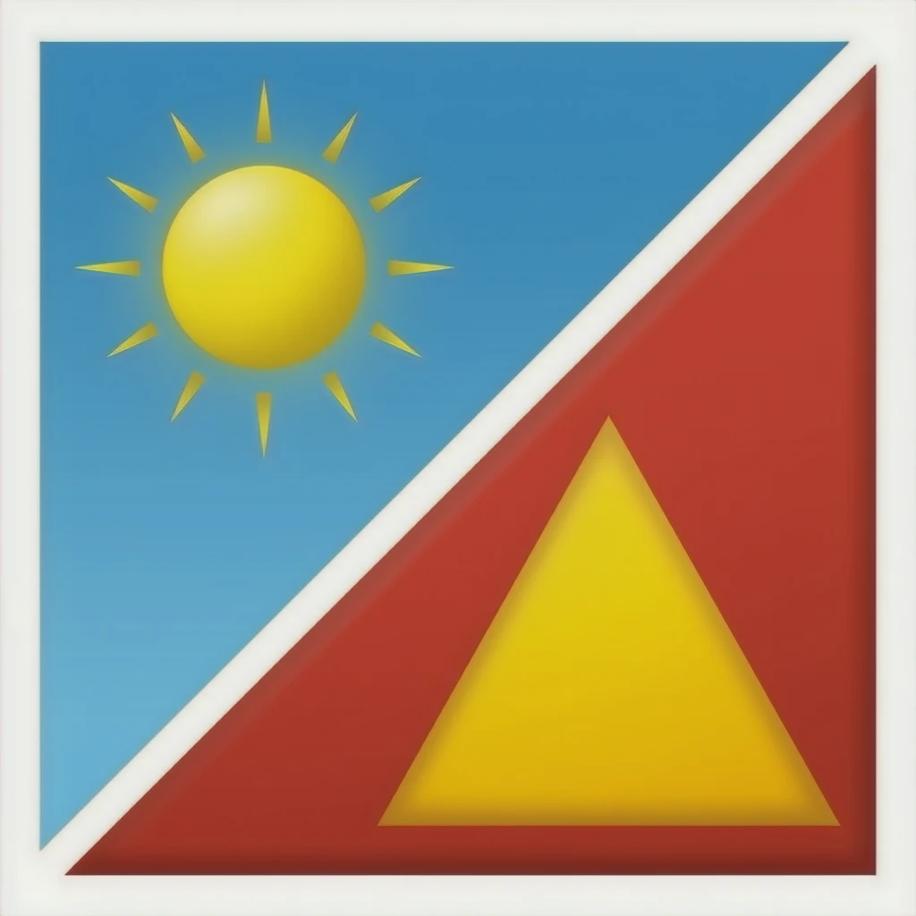 the background around is all red on the right there’s a triangle shaped part that’s side ways and it’s yellow and then on the left there’s a huge yellow star emoji
