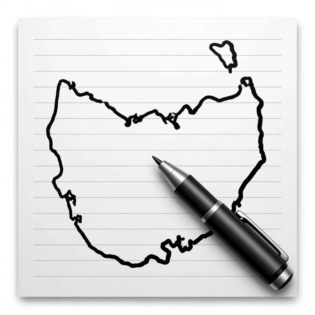 map of Tasmania black and white, just blank in the middle like if it was written with a black pen on a white paper emoji