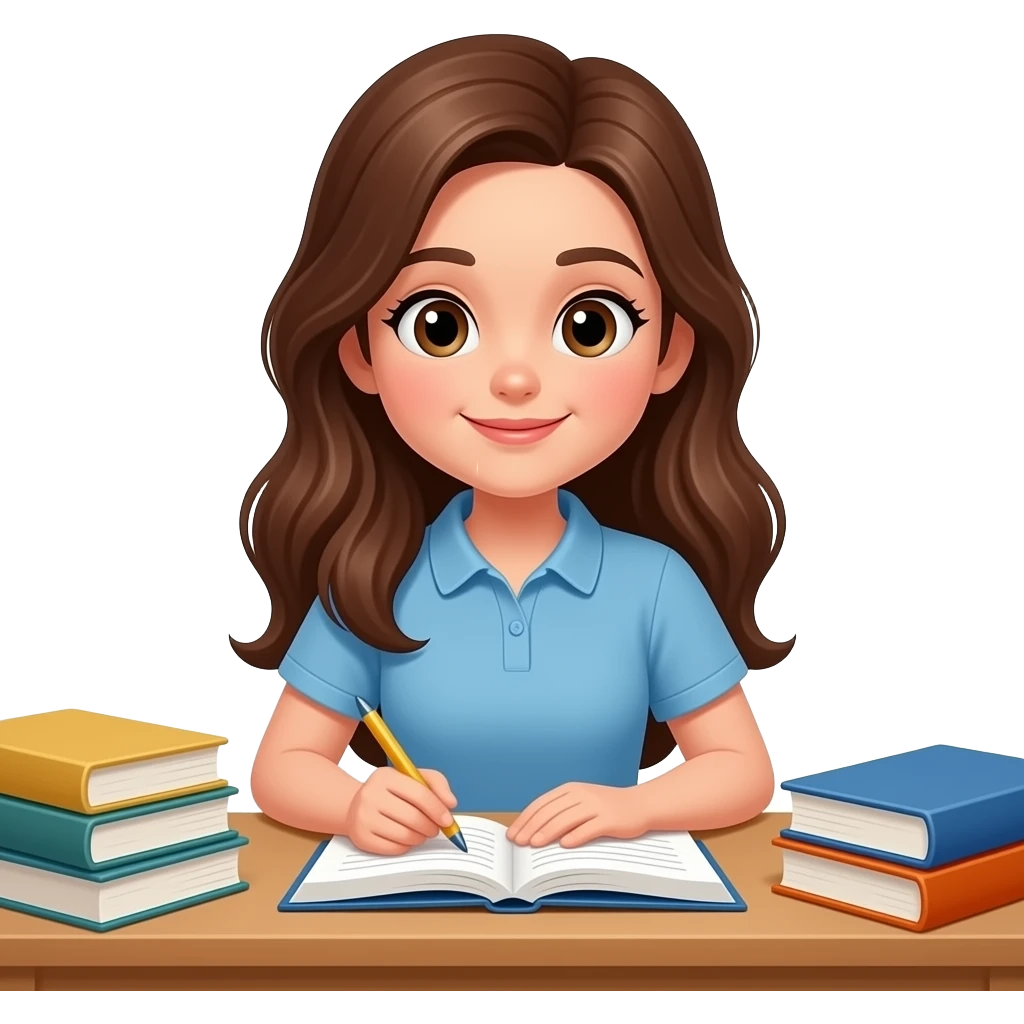 study session, long brown hair student emoji