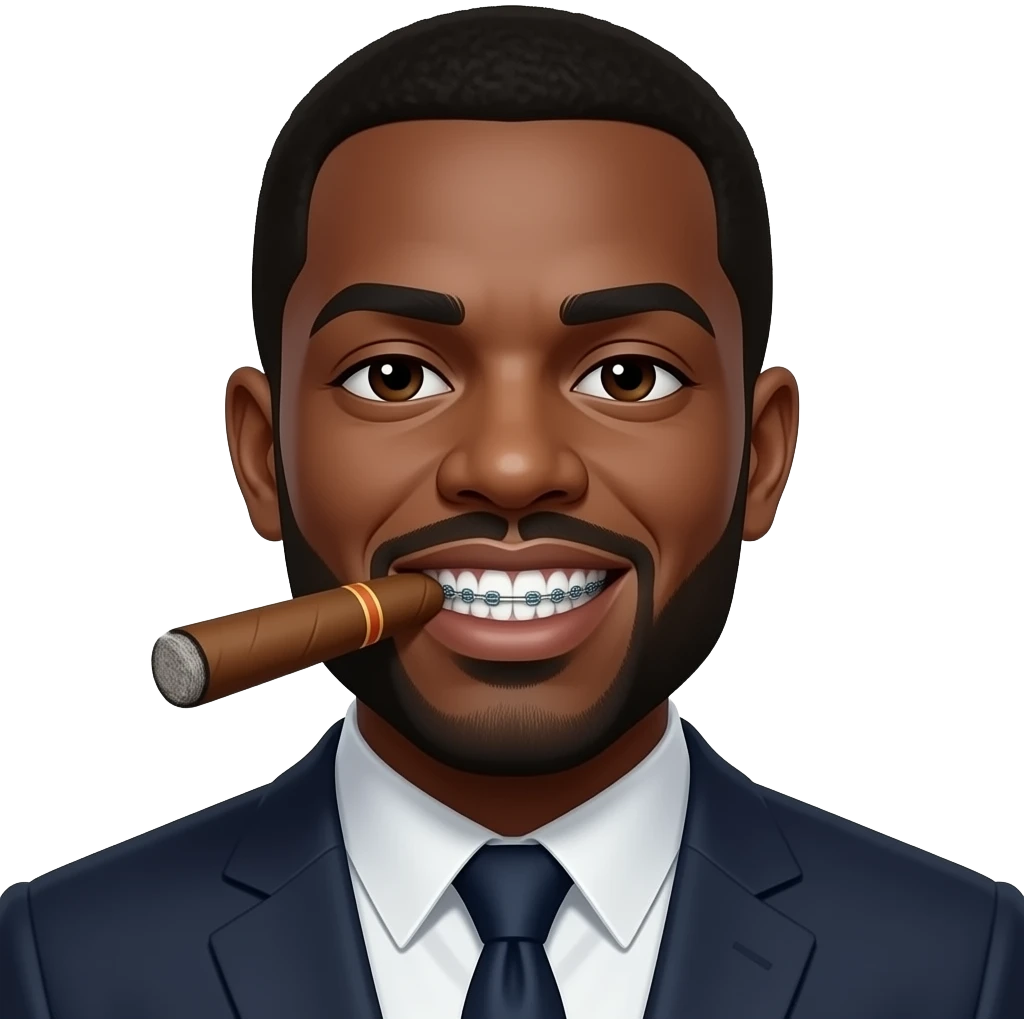 Black man boss looks with braces and cigar emoji