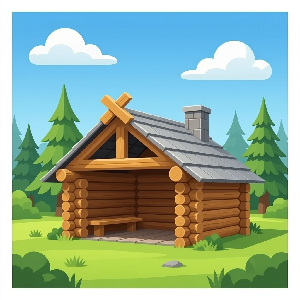 a wood lean-to with logs emoji