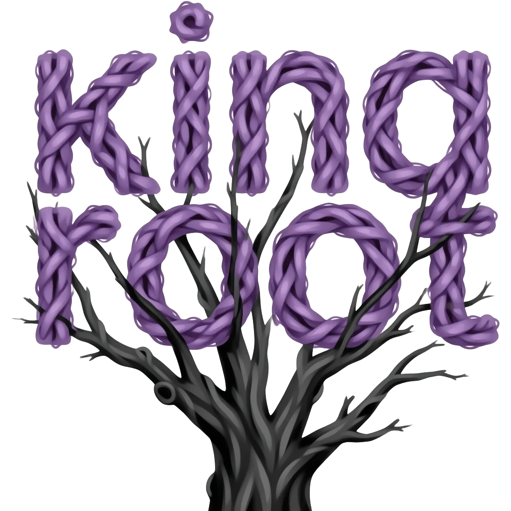 كلمة باستخدام جذور بنفسجية اللون اكتب king_root ملتفا حولة من الأسفل جذور سوداء اللون emoji