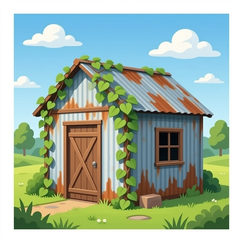a rusty old tin shed with a vine growing on it emoji