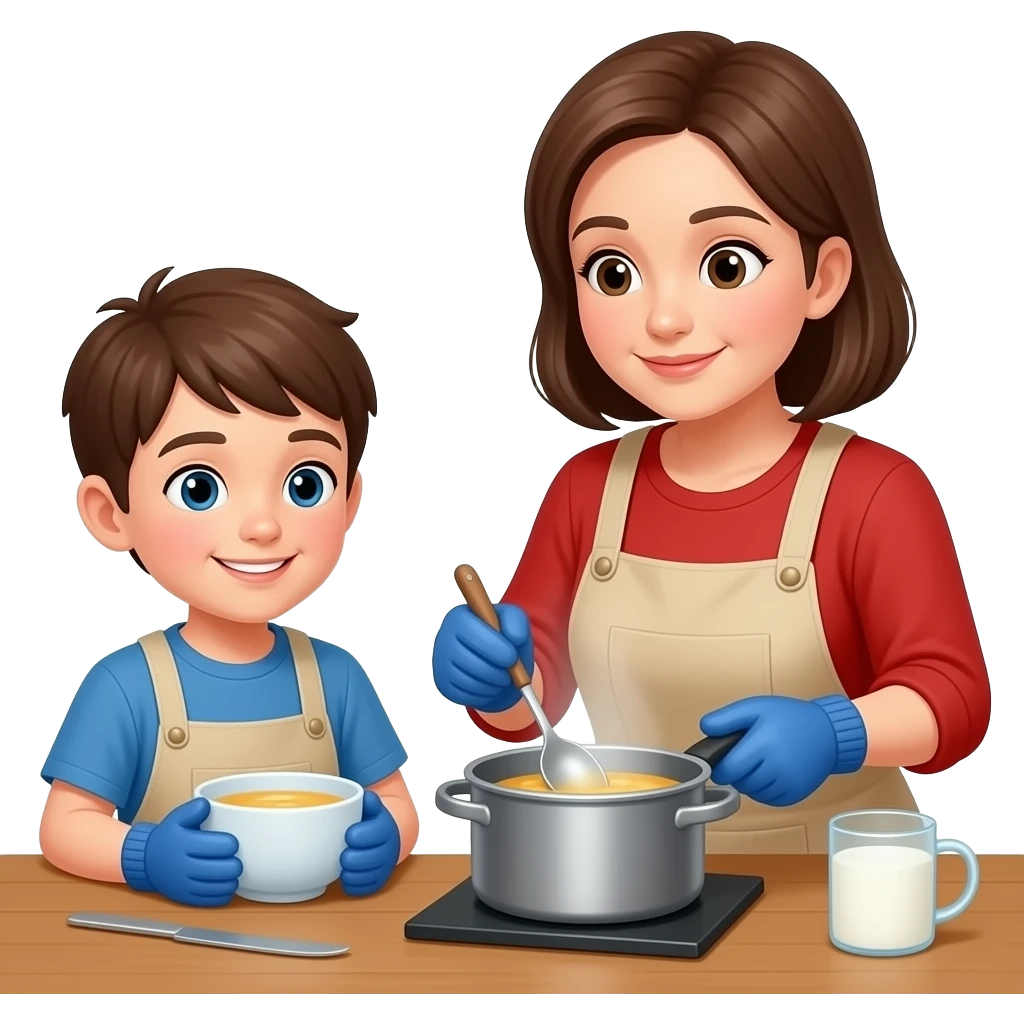 Мальчик варежки мама каша молока чашку emoji