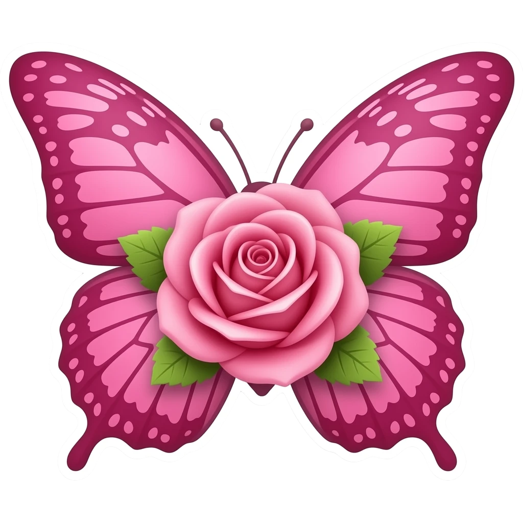 خیلی مینی‌مال و شبیه گلدوزی و  یه استیکر پروانه صورتی و با گل رز صورتی emoji