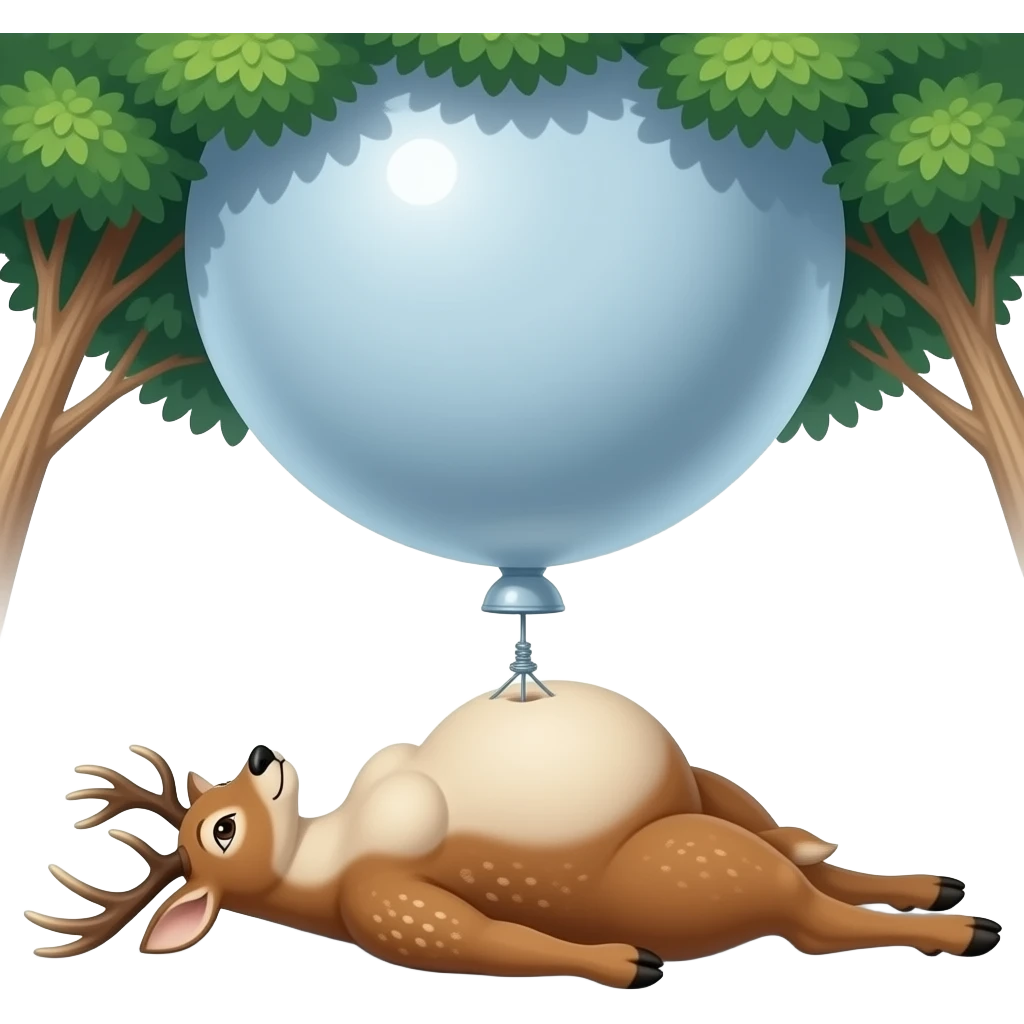 A female deer/doe is sprawling on her back unable to move,she pinned down by her own gigantic spherical ballooning Belly,her Bellybutton looks like it could reach the forest ceiling,she is that Fat,She ate way too much,She is one stuffed deer. emoji