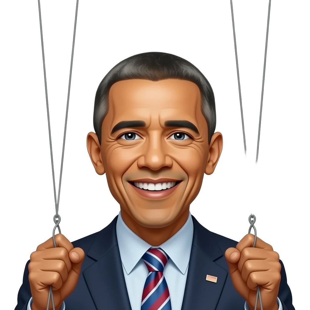 Biden looking like realistic puppet with strings held by President Obama emoji