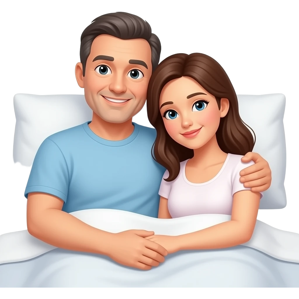 Bald man cuddle in bed with wife emoji