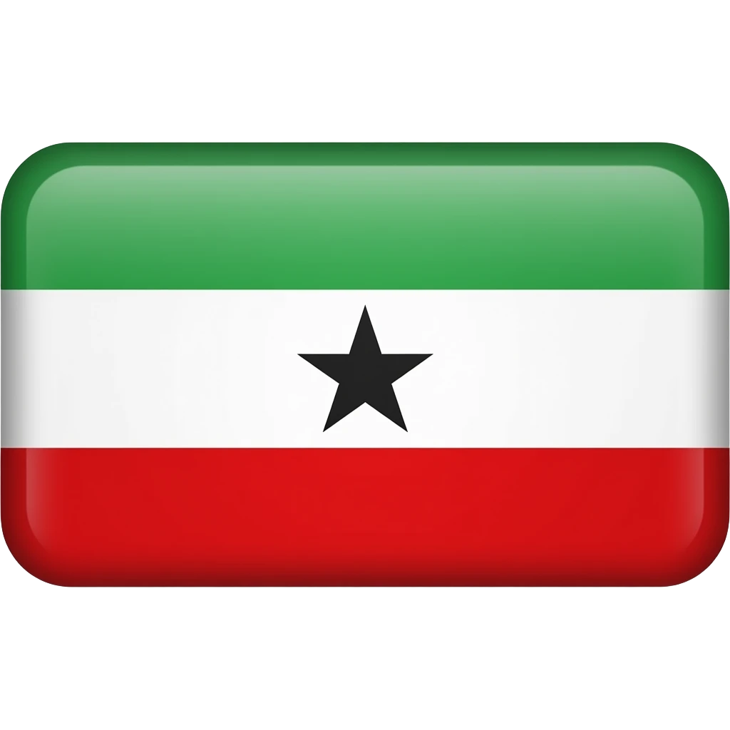 Flag with green in upper part, white in center, red in lower, rectangle shape, and black star in the moddle of centre. Somaliland flag generate as written emoji emoji