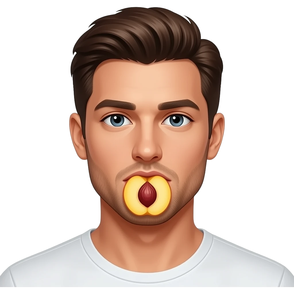 Erstelle ein attraktiven sexy Mann der an einem Pfirsich leckt emoji