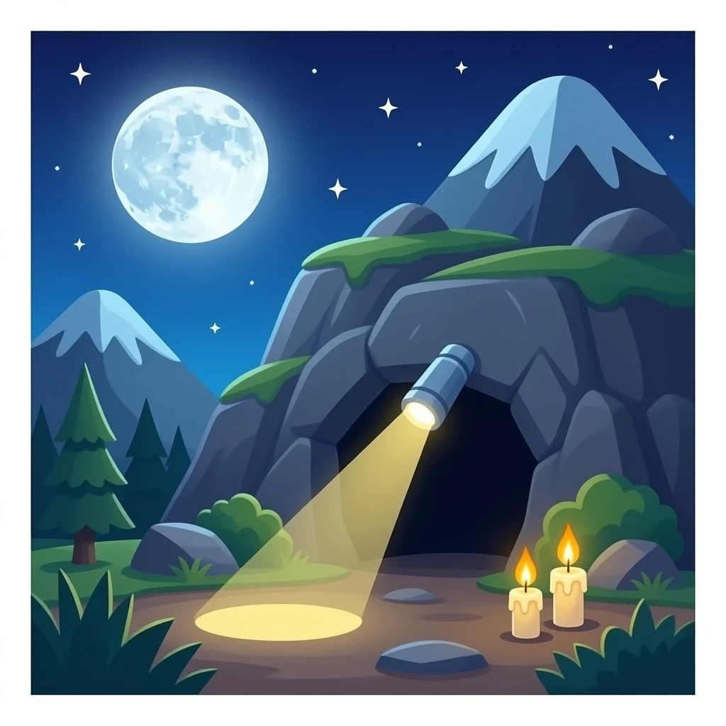 🌙⭐+🔦+⛰️🕳️+🕯️🕯️🕯️ emoji