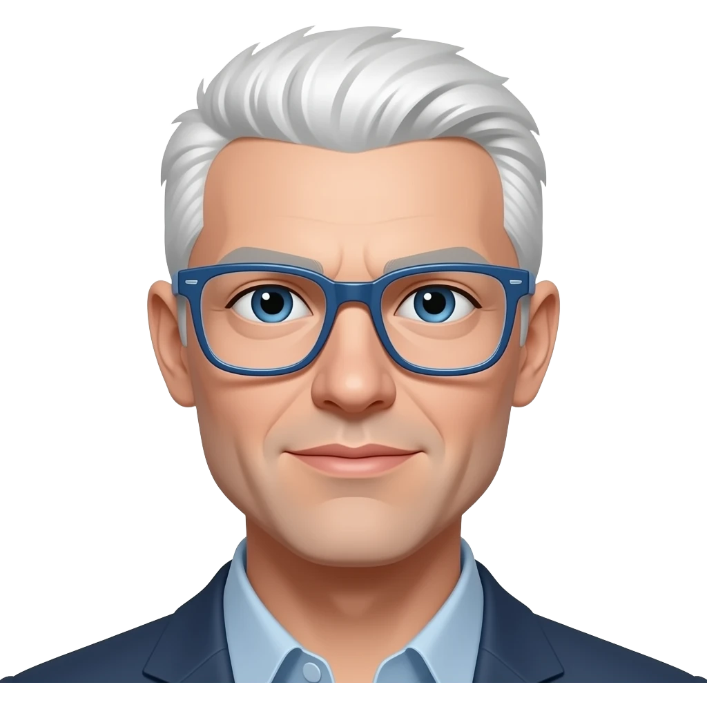 add sleek blue glasses and near-white hair emoji