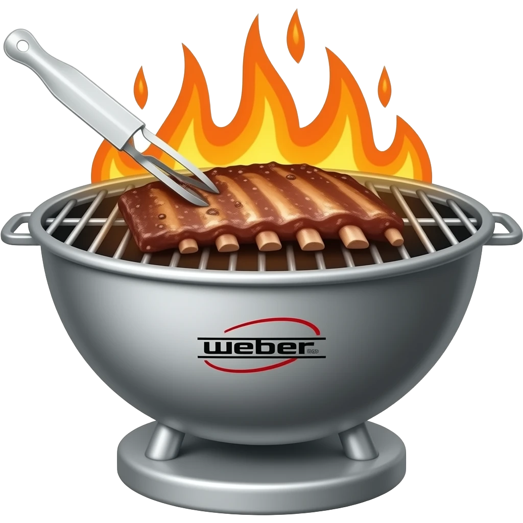 Ribs smoking on a standing weber grill with fire emoji
