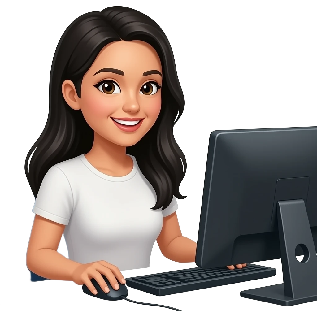 一個黑長髮的女生很開心的下班，關上電腦 emoji