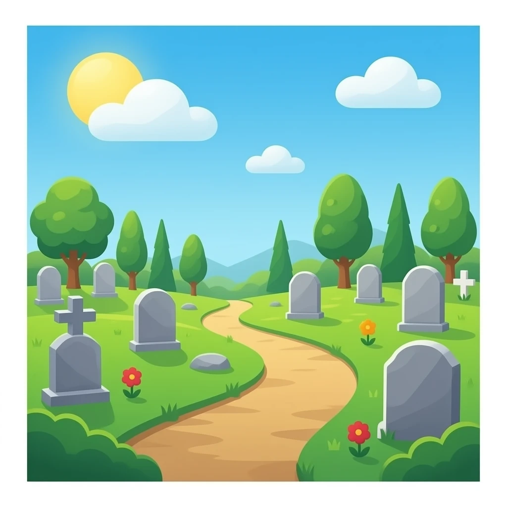Sun shining over a graveyard emoji
