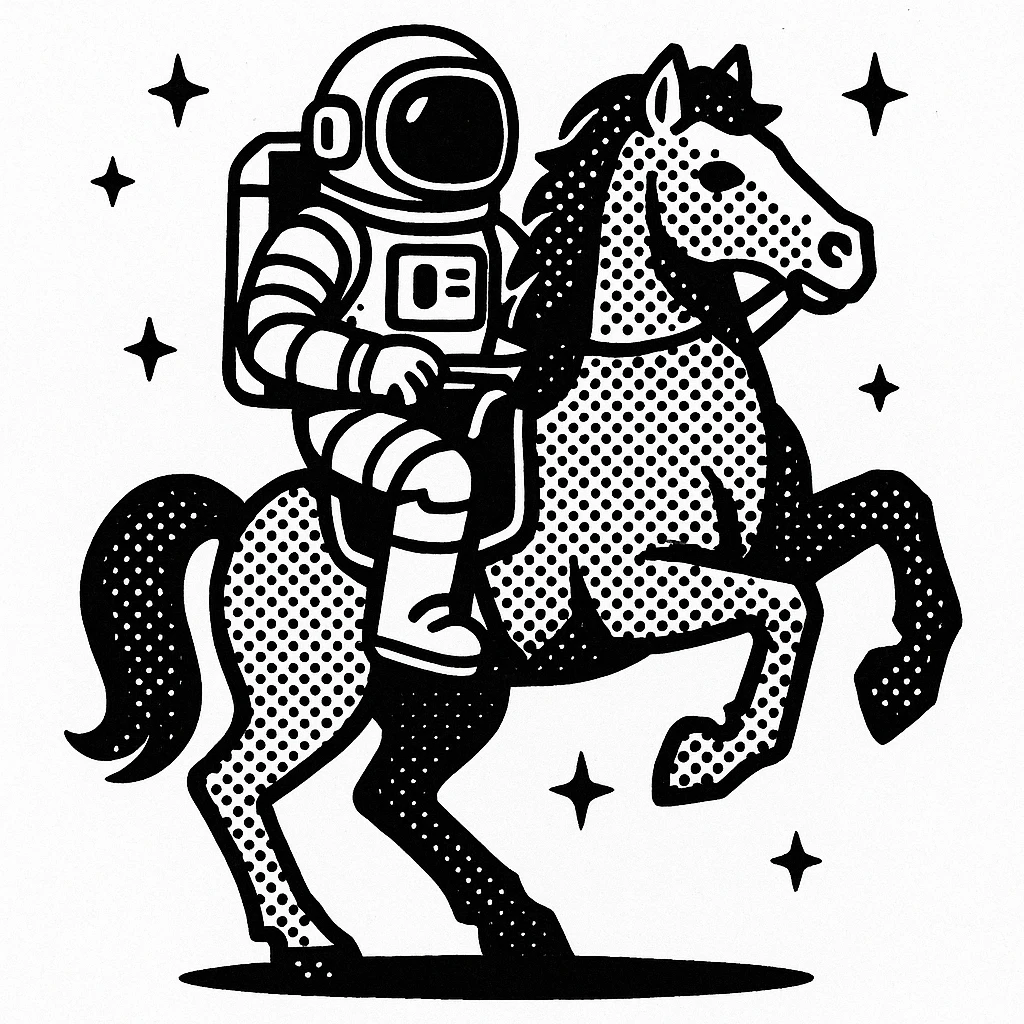 astronaut on horseback with stars in background emoji
