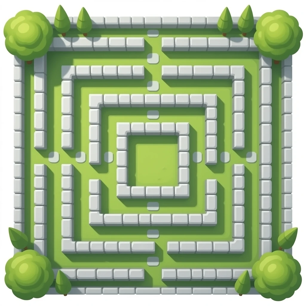 Rectangle app stone labyrinth, top down emoji