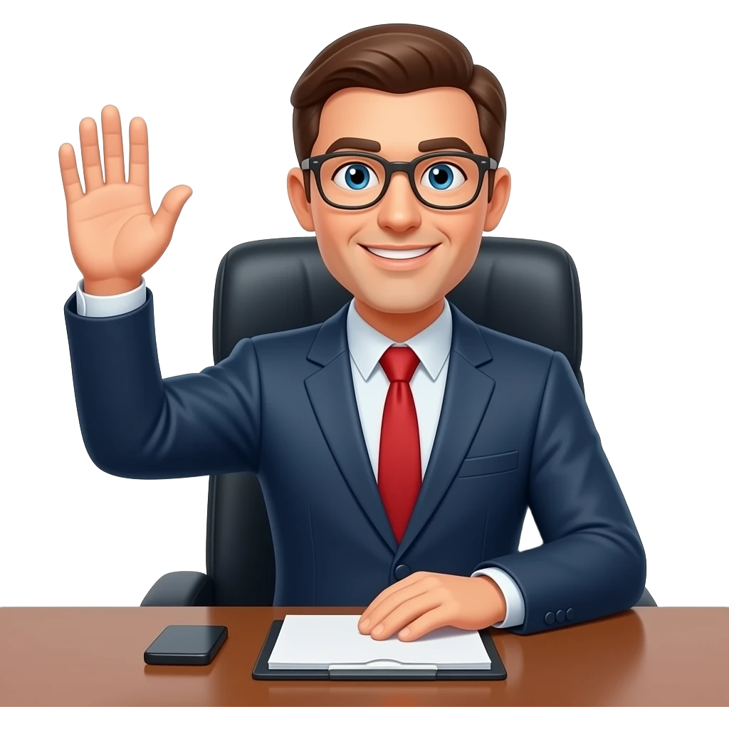 деловой человек сидит и поднимает руку как за партой emoji