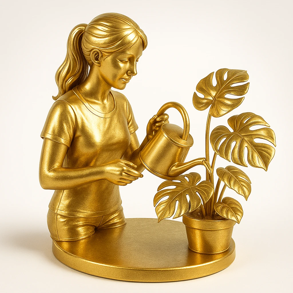 woman watering her monstera plant emoji