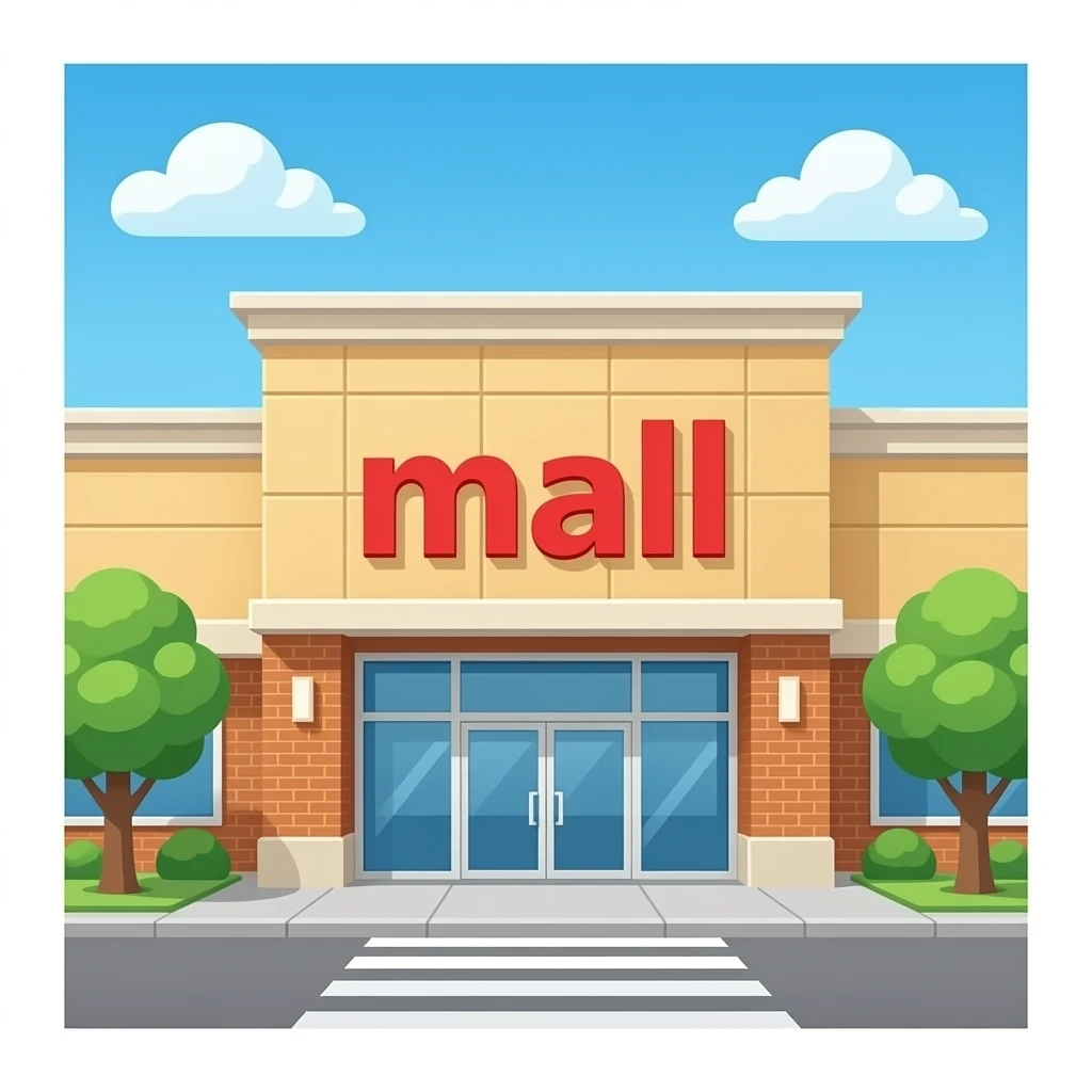 mall building exterior with signed "mall" emoji