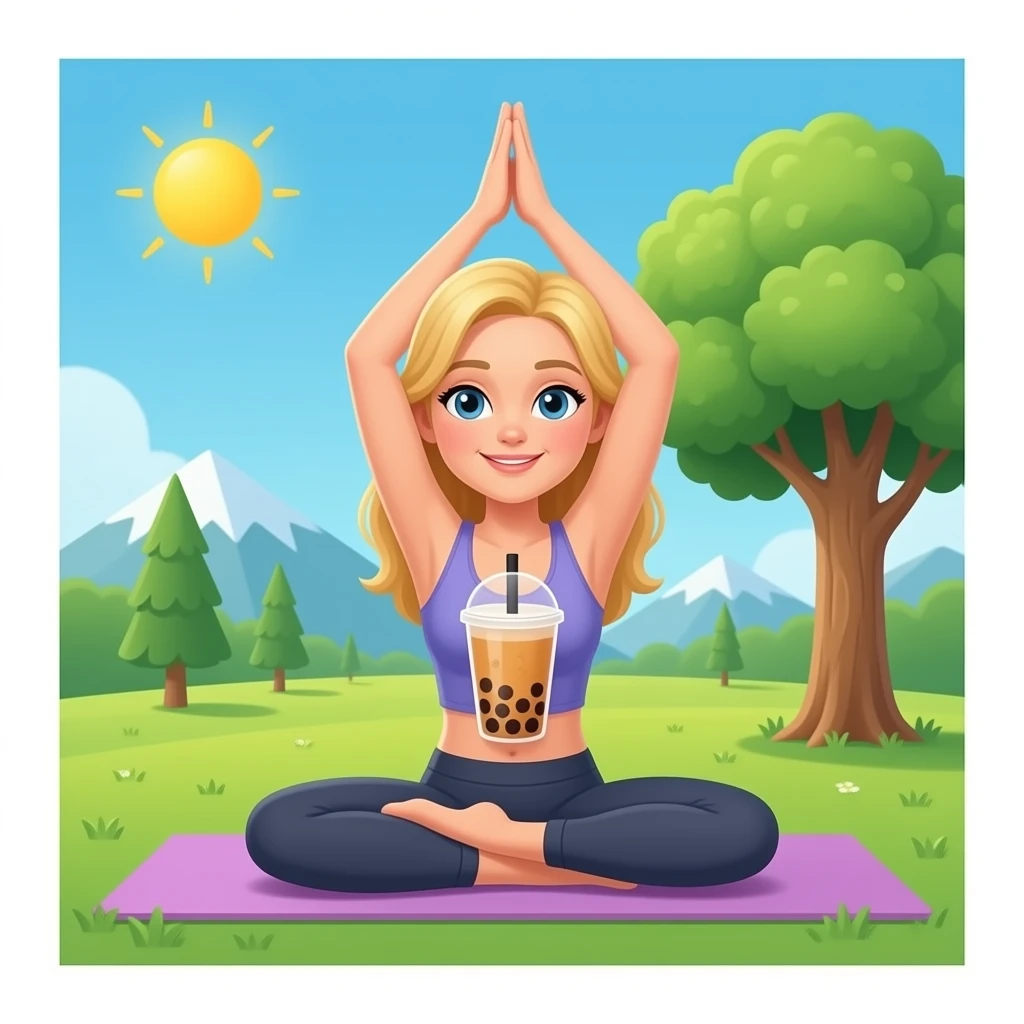 👱🏻‍♀️ 🧘🏼‍♀️🧋🌳 emoji