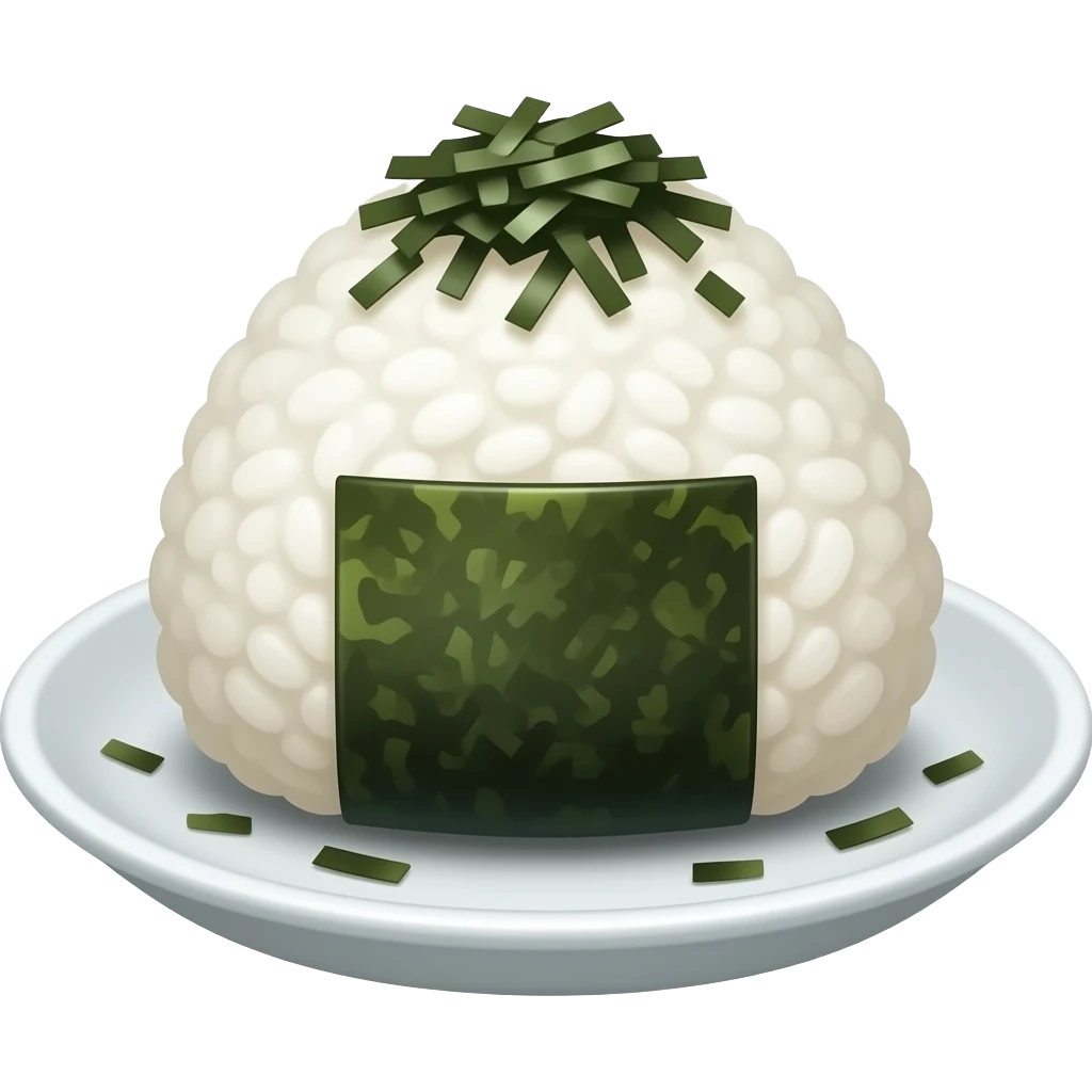 some perfect round type riceballs(not onigri) mixed in shredded seaweed(gim) flakes on dish emoji