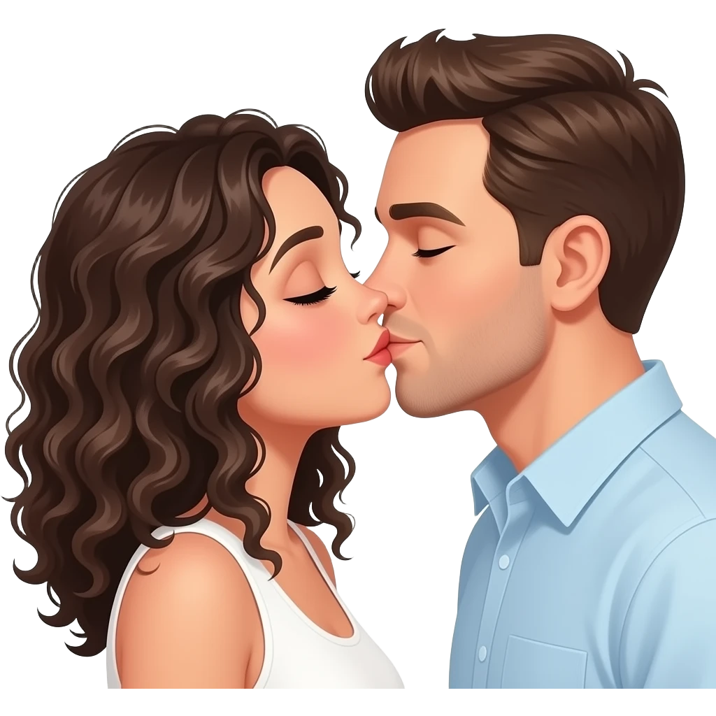 Quiero un avatar de Dos pareja besandose la chica es morena con cabello rizado, y hombre su piel es  blanca emoji