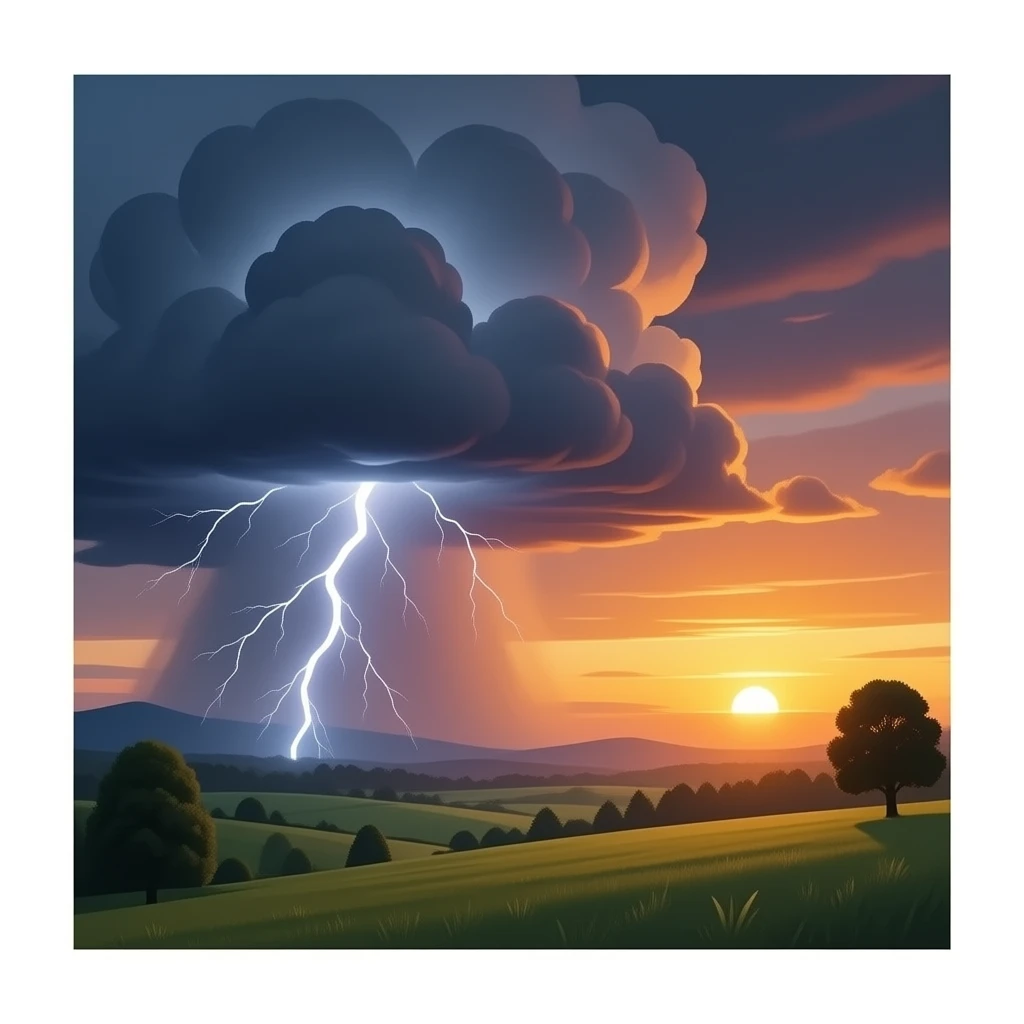 Thunderstorm on left  sunset emoji