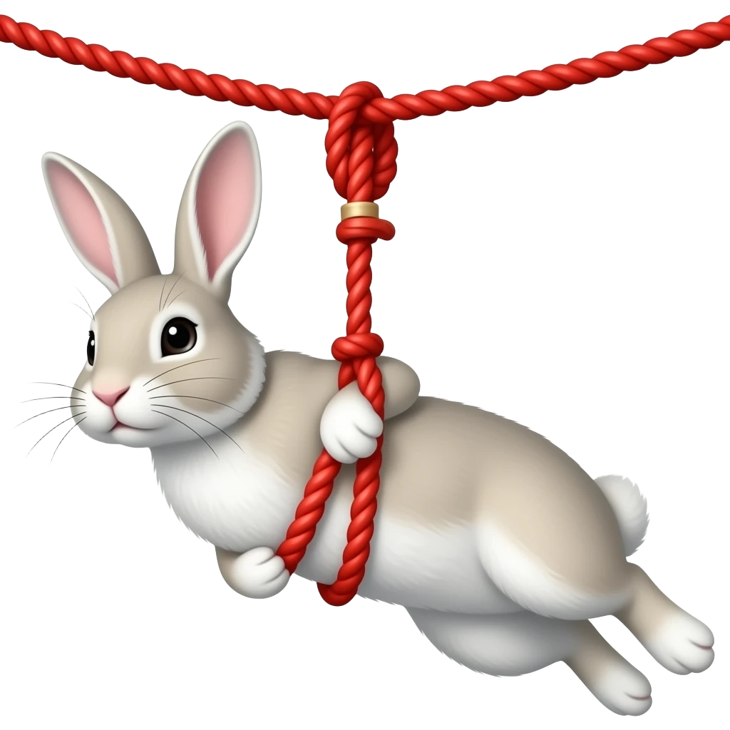 a Bunny hanging with a red rope emoji