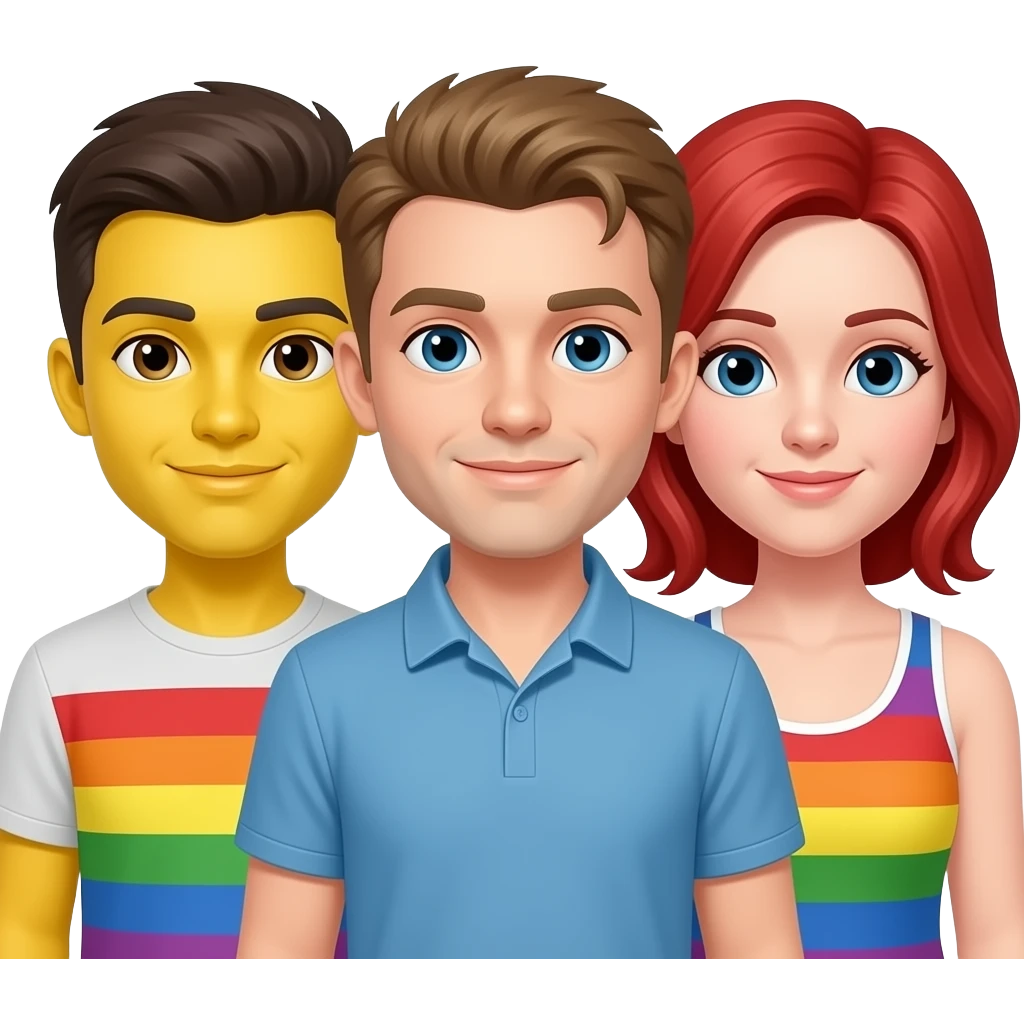 Gay couple emoji 3 people one yellow one white one redhead emoji