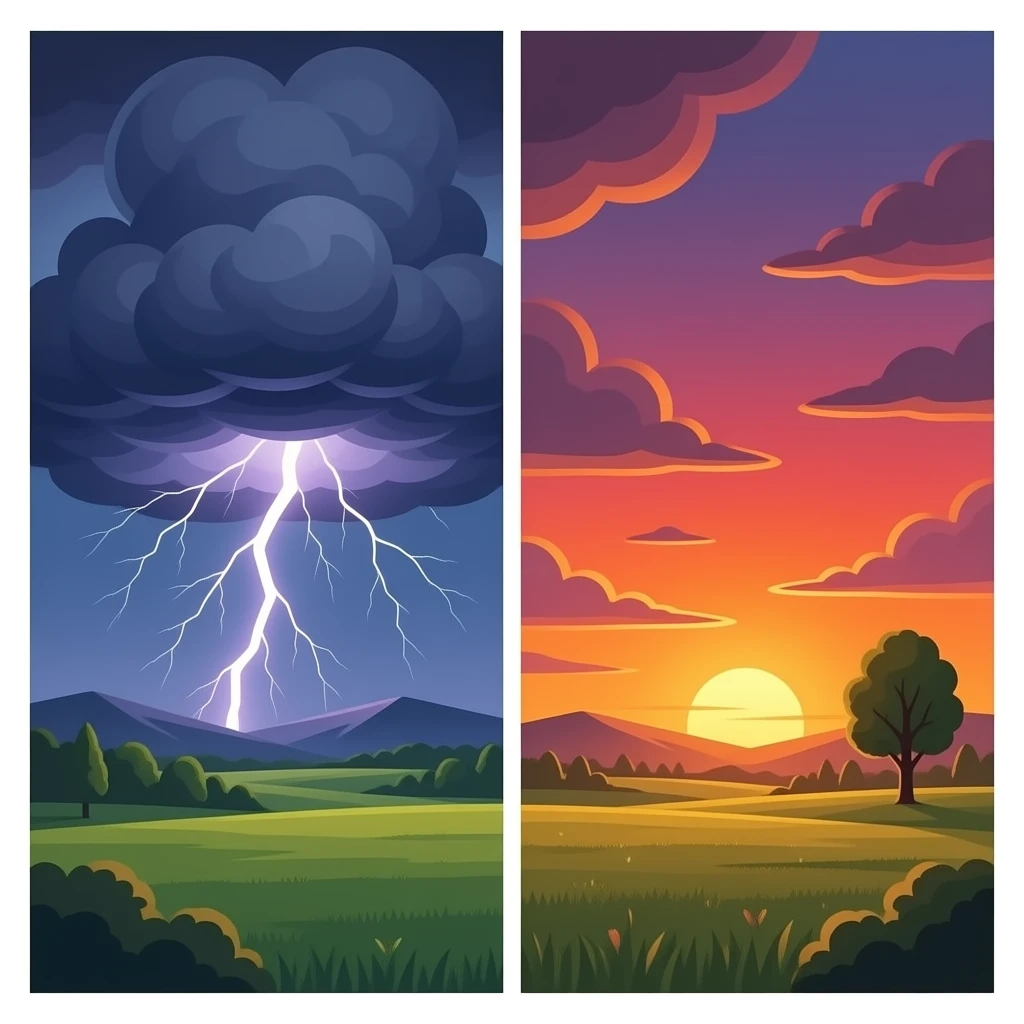Thunderstorm on left sunset on the right same frame dont slice it emoji