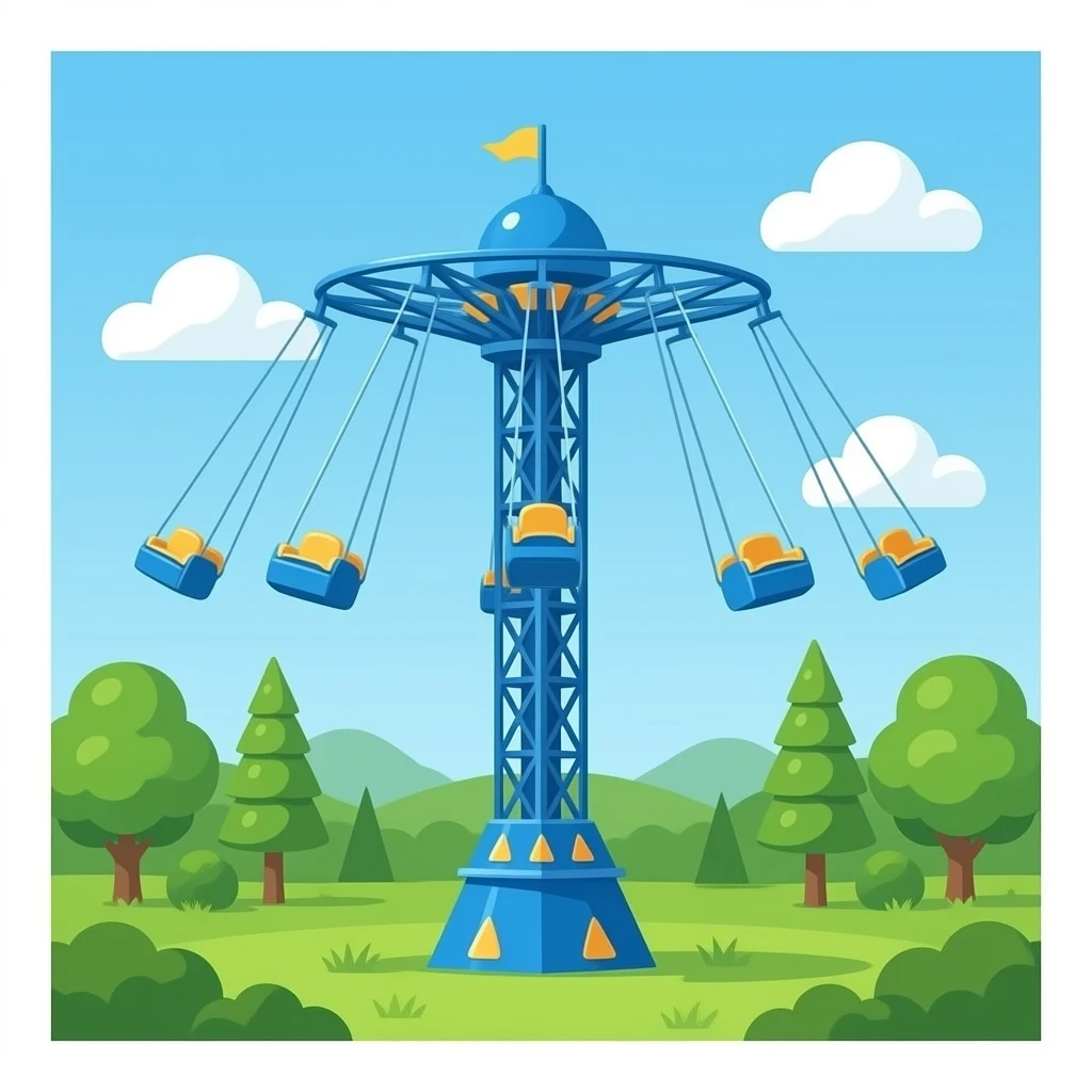 blue colored vertical drop tower carnival ride, empty single row of ...