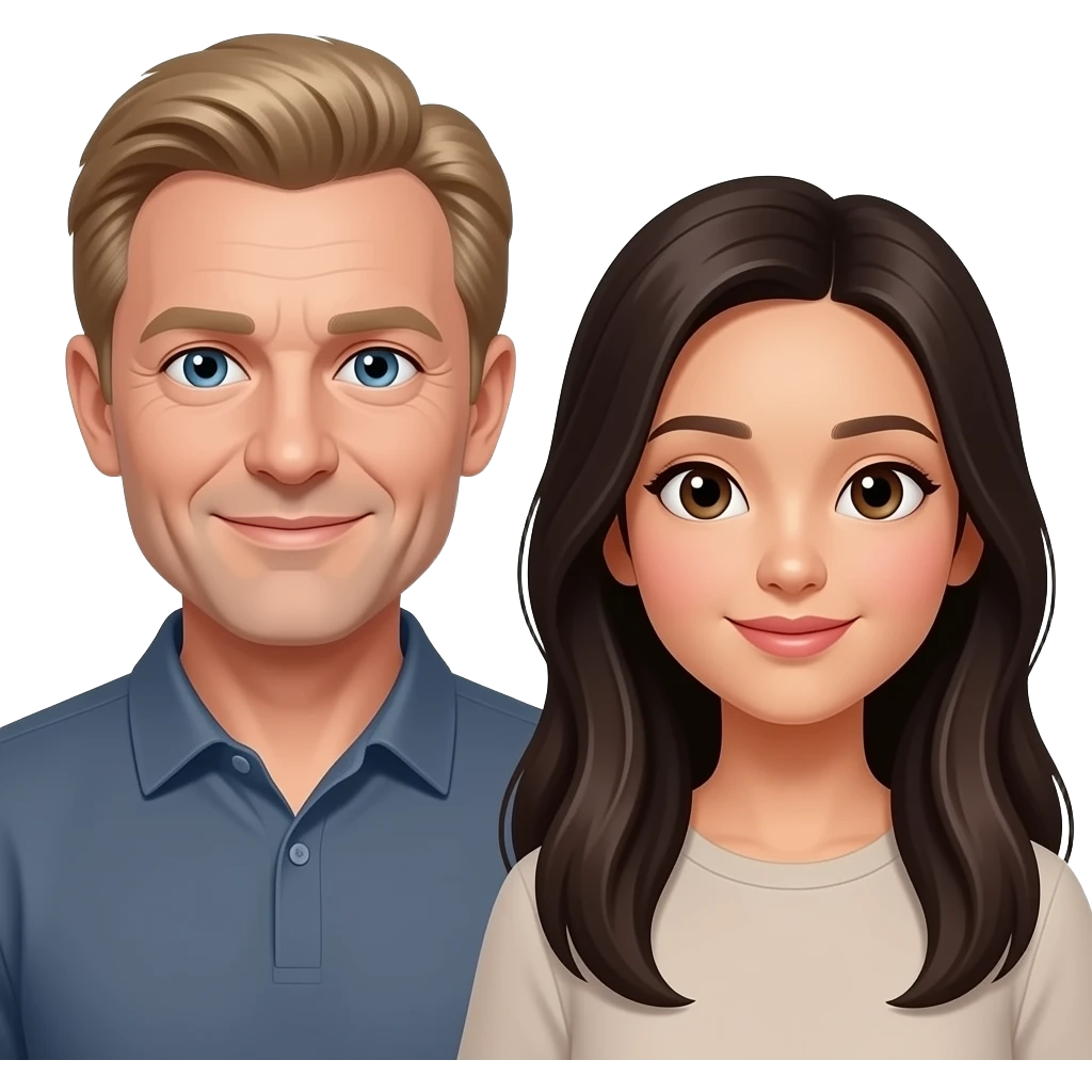 Older Dark blonde Caucasuan man asian woman very long hair emoji