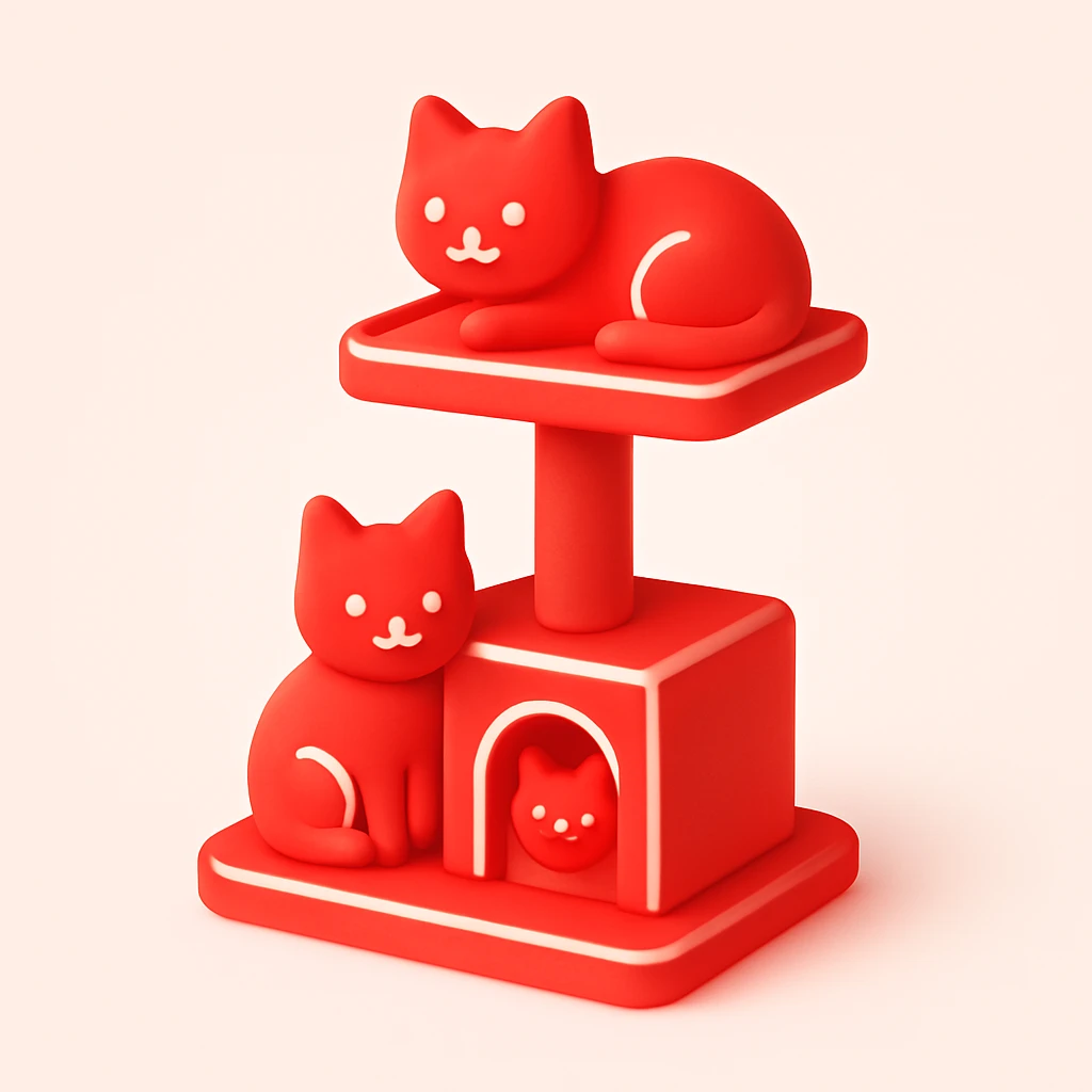cats relaxing in a vertical playhouse emoji