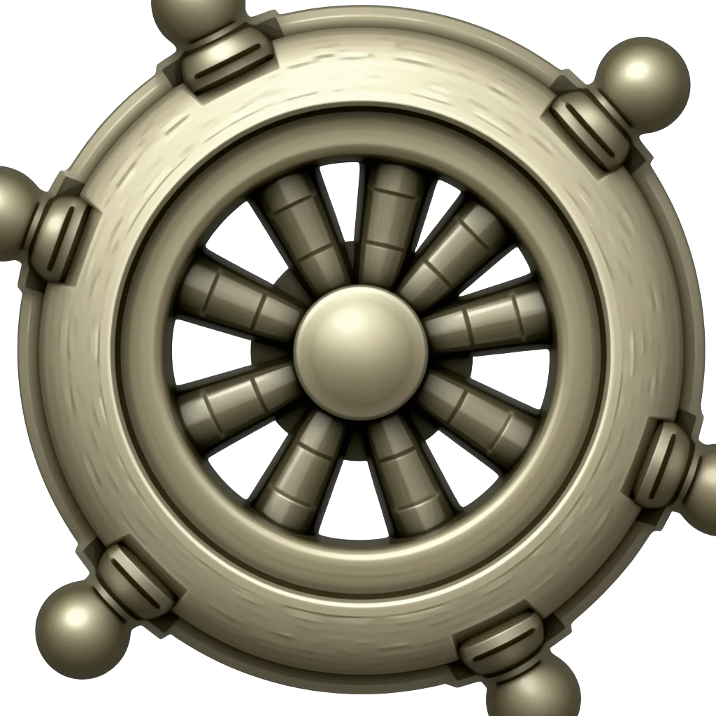 Divine wheel with 8 spokes and sphere handles and the wheel is not very fat, it doesn't have any other Ancient parts, doesn't have any little Circles or the spokes inside are Smooth, and the spokes outside are long, but not very long and handles needs to be smooth sphere, even the inside one emoji