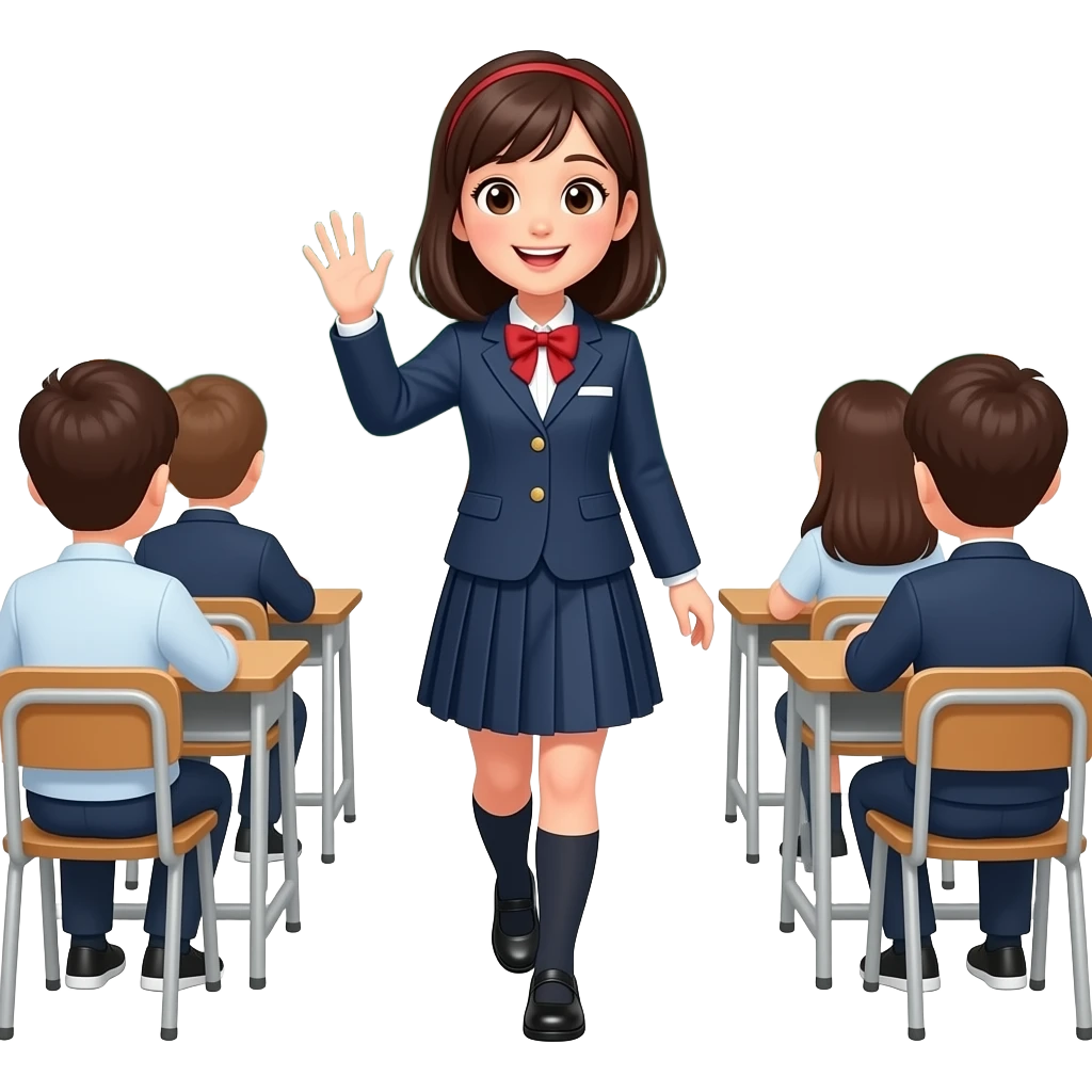 Jeune femme classe en entière qui s’en va en disant au revoir aux autres emoji