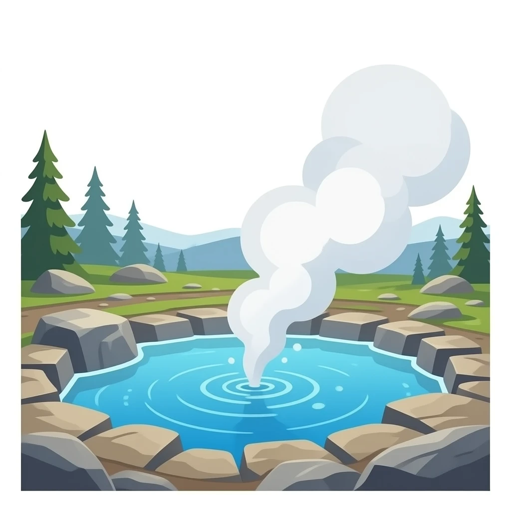 aguas termales en una postal, el lugar mas rocoso y con un poco más de frio emoji