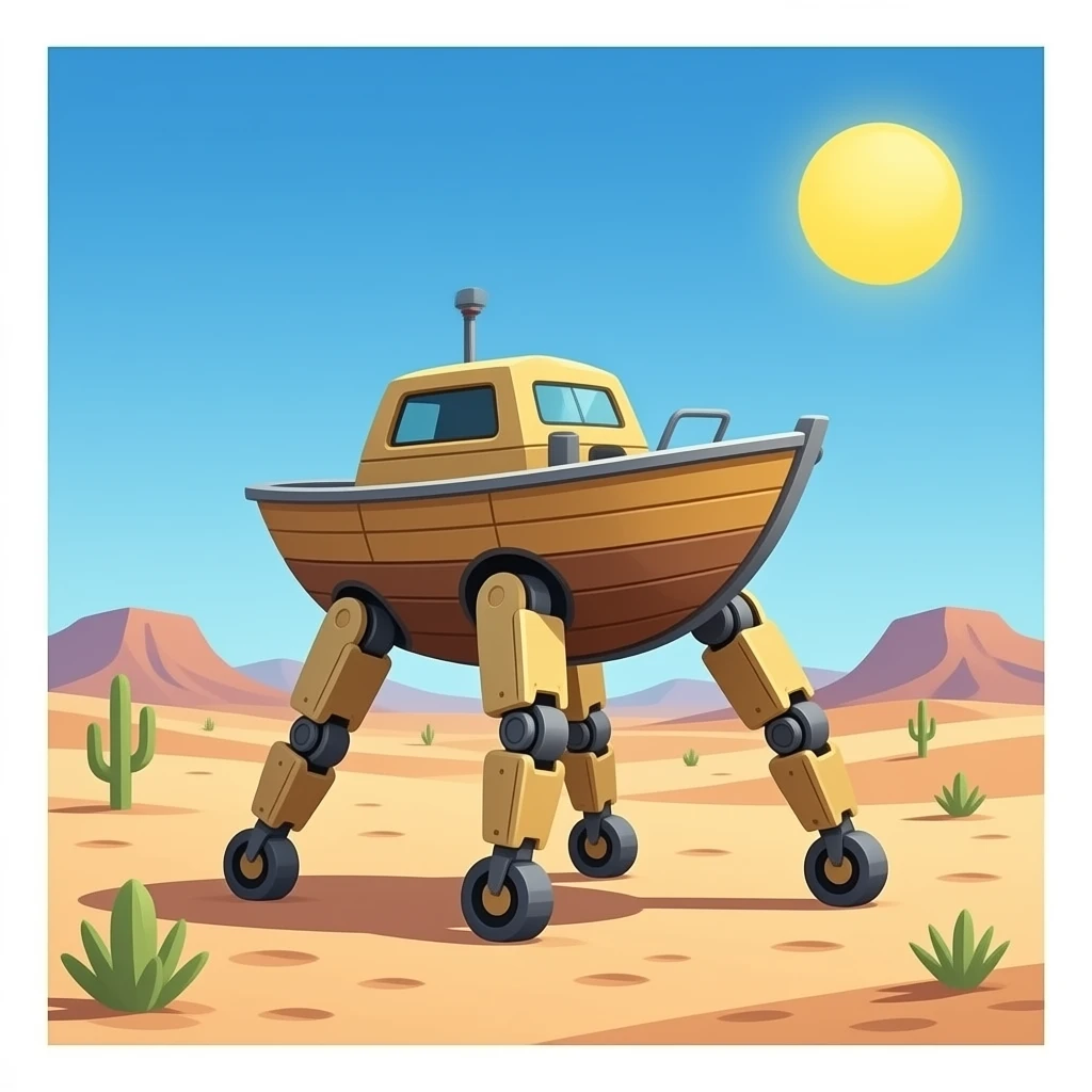 4 leg walker/boat style mech walking in desert emoji
