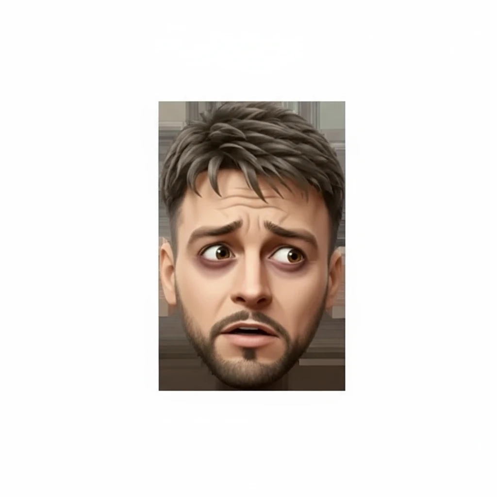 нарисуй этого человека тревожным уставшим лицом, без фона emoji