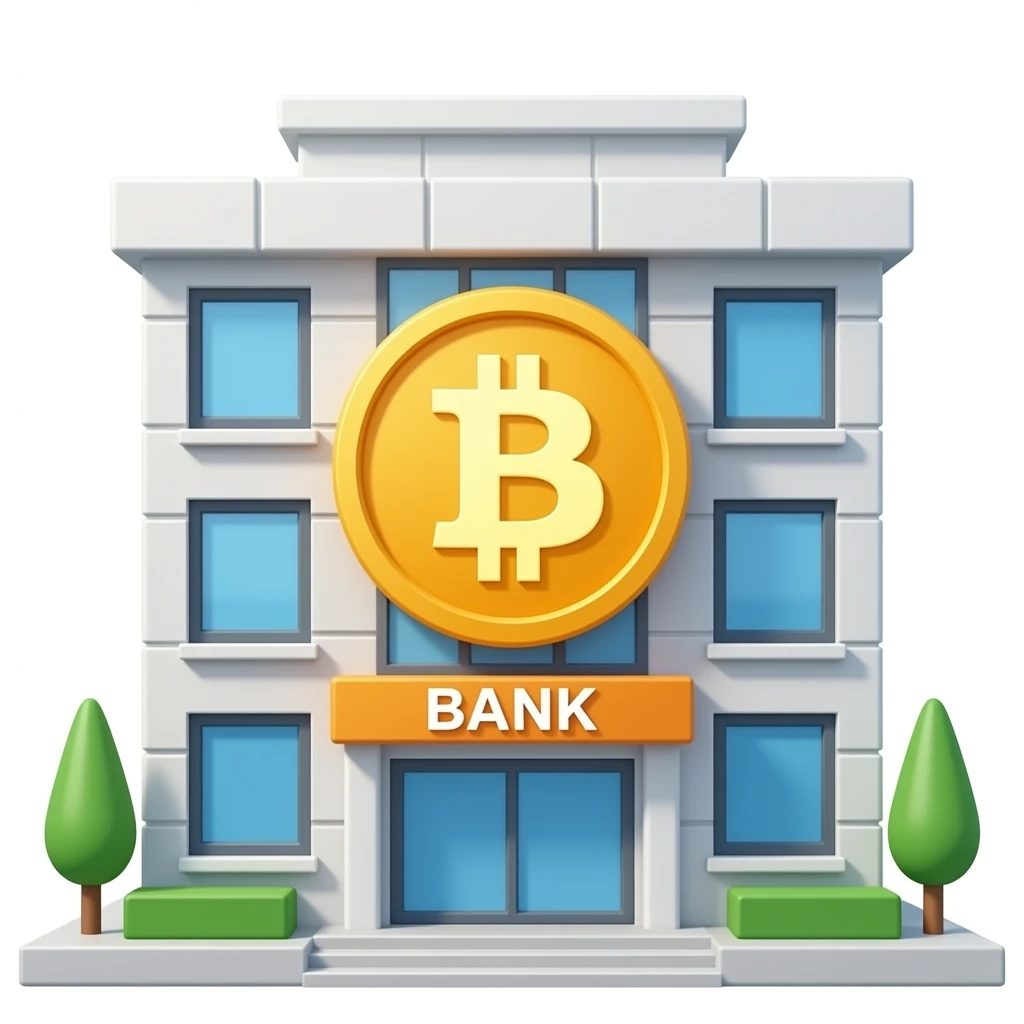 bank with a bitcoin logo emoji