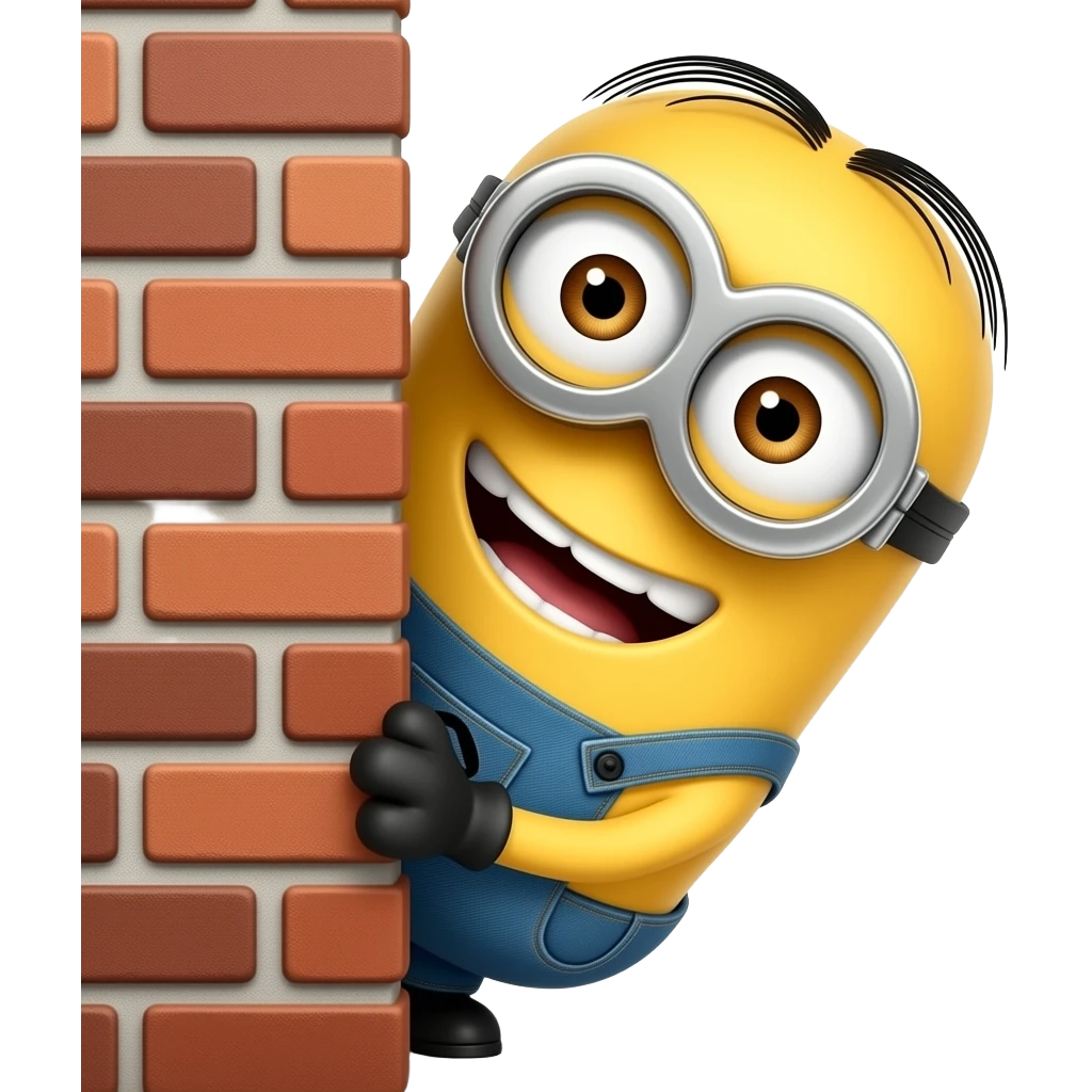 minion peeking from behind a wall vertical looking mischievous emoji